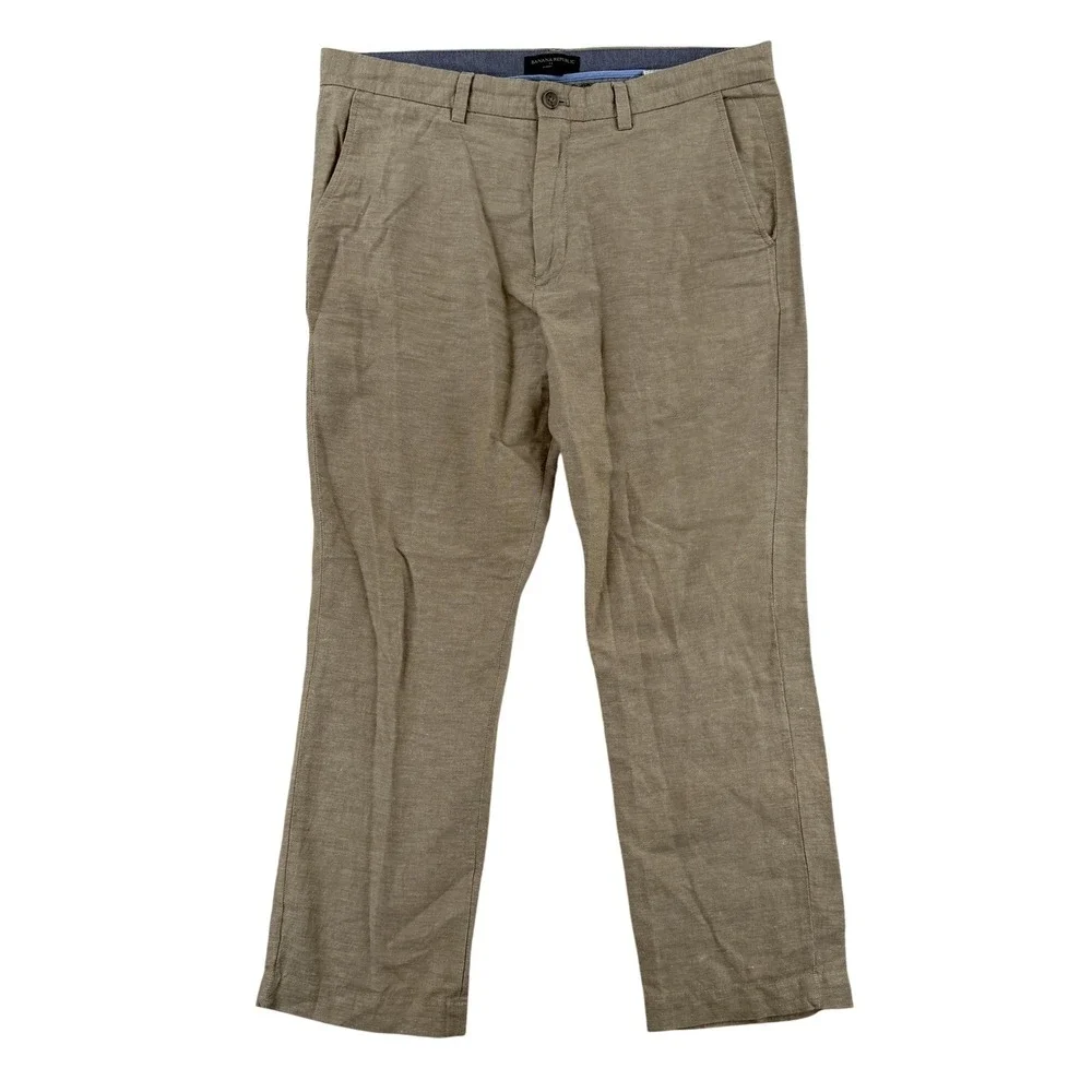 Banana Republic Aiden Chino Pants Mens 35x30 Beige Slim Fit Linen Blend Casual